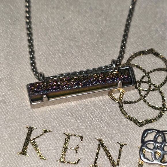 Kendra Scott Leanor Silver tone Multicolor Drusy bar Necklace Multi Drusy - Picture 2 of 10
